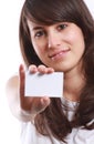 Smiling girl with business card