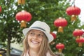 Smiling girl at the chinese restaurant Royalty Free Stock Photo