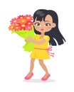 Smiling Girl with Colourful Bouquet of Flowers.