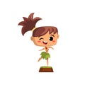Smiling girl dancing in traditional Hawaiian costume vector Illustration on a white background Royalty Free Stock Photo