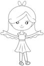 Smiling girl in a dress coloring page