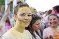 Smiling girl enjoying The Color Run Bucharest. Happiest 5k on the planet! Royalty Free Stock Photo