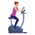 Smiling girl exercise bike icon, cartoon style Royalty Free Stock Photo