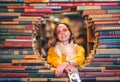 Smiling girl at a famous bookstore Royalty Free Stock Photo