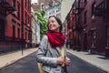 Smiling girl on a famous street