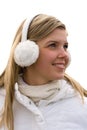 Smiling girl in headset ear muffs