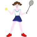 Smiling girl holding a tennis ball and racket in her hands. Royalty Free Stock Photo