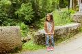 Smiling girl at the lakes in Covadonga, Asturias Royalty Free Stock Photo