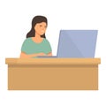 Smiling girl laptop work icon cartoon . Person home space