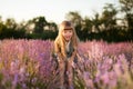 Smiling girl in a lavender field. Royalty Free Stock Photo