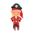 Smiling Girl in Pirate Costume Wearing Hat with Skull Vector Illustration