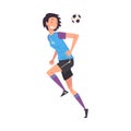 Smiling Girl Playing Soccer, Young Woman Football Player Character in Sports Uniform Kicking the Ball Vector Royalty Free Stock Photo