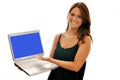 Smiling Girl Pointing at Computer Isolated Royalty Free Stock Photo