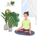 Smiling girl practicing yoga and enjoying meditation Royalty Free Stock Photo