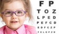 Smiling girl putting on glasses with blurry eye Royalty Free Stock Photo
