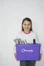 Smiling Girl With Recycling Container Royalty Free Stock Photo