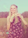 Smiling girl with soap bubbles Royalty Free Stock Photo