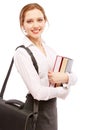 Smiling girl-student with textbooks and portfolio Royalty Free Stock Photo