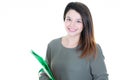 Smiling girl student or young woman teacher portrait on white background