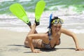 Smiling girl in swimming mask and fins Royalty Free Stock Photo