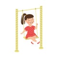 Smiling Girl Swinging Playing and Having Fun Vector Illustration