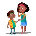 Smiling Girl Takes Hand Of Shy Afro American Boy Vector. Isolated Illustration Royalty Free Stock Photo