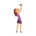 Smiling Girl Taking Selfie Photo, Cute Happy Child Character Photographing Herself with Smartphone Cartoon Vector