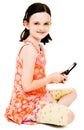 Smiling girl text messaging