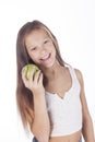 Young girl is brushing her teeth.