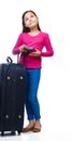 Smiling girl with travel bag, ticket and passport Royalty Free Stock Photo