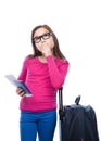 Smiling girl with travel bag, ticket and passport Royalty Free Stock Photo