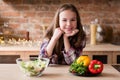 Smiling girl veggie salad meal wholesome nutrition Royalty Free Stock Photo
