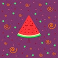 Smiling girl watermelon on a purple background Royalty Free Stock Photo