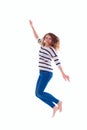 Smiling girl in white blank t-shirt jumping Royalty Free Stock Photo