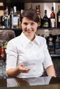 Smiling girl working in hotel bar Royalty Free Stock Photo