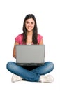 Smiling girl working on laptop Royalty Free Stock Photo