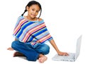 Smiling Girl Working On Laptop Royalty Free Stock Photo