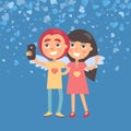 Girlfriend and Boyfriend Making Selfie Vector