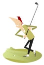 Cartoon smiling golfer illustration isolated