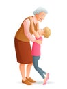 Smiling grandmother hugging her granddaughter. Vector illustration on white background.