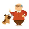 Smiling grandpa giving a command to bark for his dog Royalty Free Stock Photo