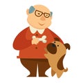 Smiling grandpa giving a bone to his small dog Royalty Free Stock Photo