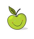 Smiling green apple cartoon on white background