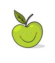 Smiling green apple cartoon on white background Royalty Free Stock Photo