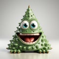 Smiling green dragon tree in cartoon style on a white background. Christmas card, illustration Royalty Free Stock Photo