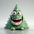 Smiling green dragon tree in cartoon style on a white background. Christmas card, illustration Royalty Free Stock Photo