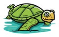 Smiling green turtle swimming in water. Cute cartoon turtle character. Child-friendly aquatic animal design vector