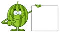 Smiling Green Watermelon Fresh Fruit Cartoon Mascot Character Pointing To A Blank Sign