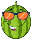 Smiling Green Watermelon Fruit Cartoon Mascot Character With Sunglasses