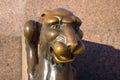 A smiling griffin. The head of the old statue of the griffin 1834 on the University embankment. St. Peters